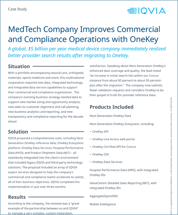 Medtech - MedTech Company Improves Commercial and Compliance Operations with OneKey